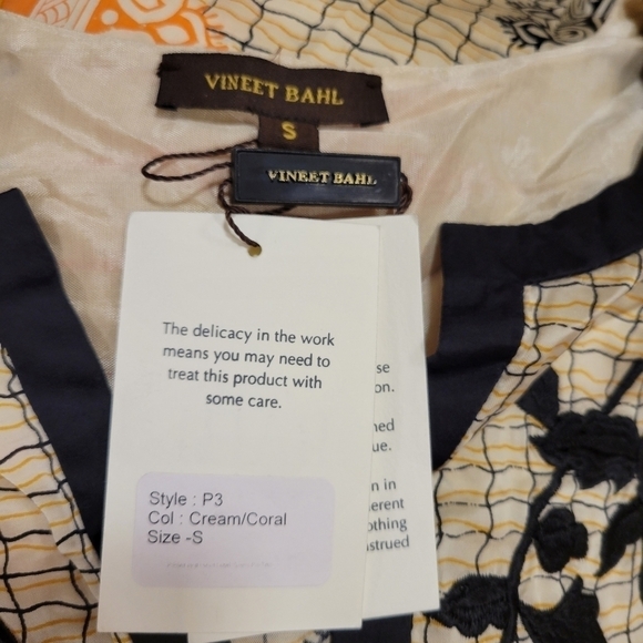 NWT Vineet Bahl Anthro Cream & Coral Indian Inspired Tunic Top - Picture 5 of 7